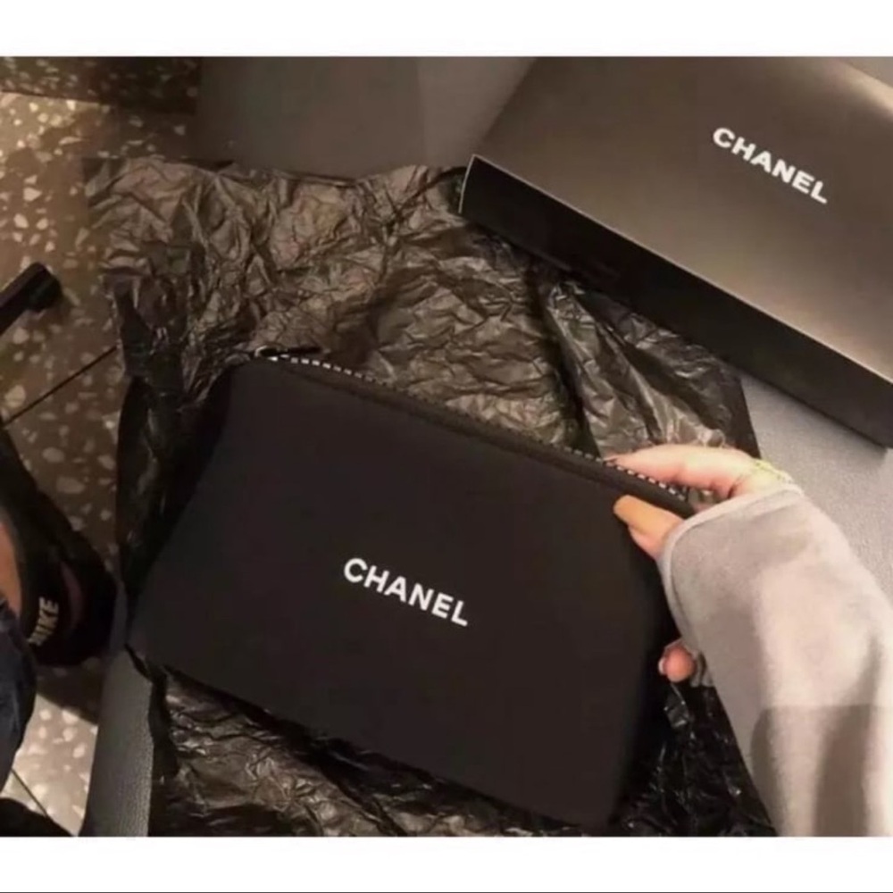 Chanel Black Neoprene Cosmetic Bag NIB